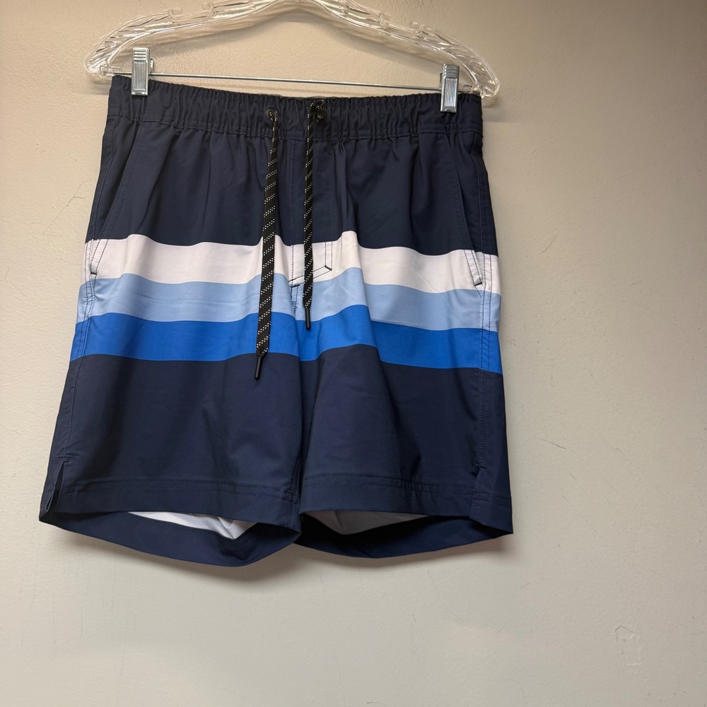 Hurley Board Shorts Mens Small Blue White Striped Excellent Stretch Swim Trunks